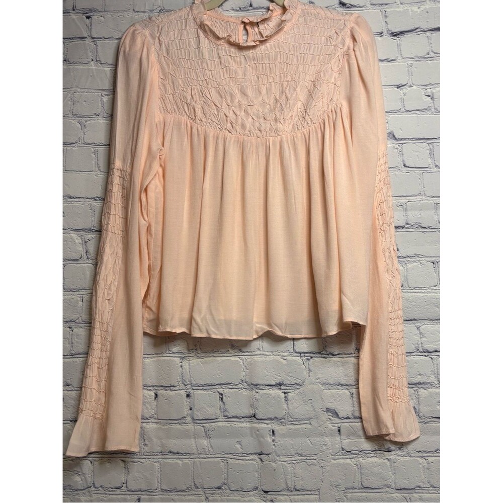 FREE PEOPLE Peach Festival Boho Cottagecore Twee Classic Smocked In Time Top S